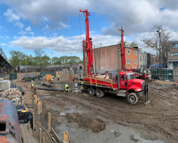 Geothermal drilling equipment operating at Marcus Garvey Apartments Phase 1.