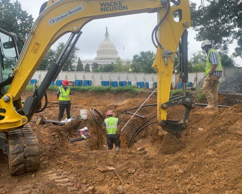 Construction crew trenching near the U.S. Capitol for the Senate Underground Garage project.